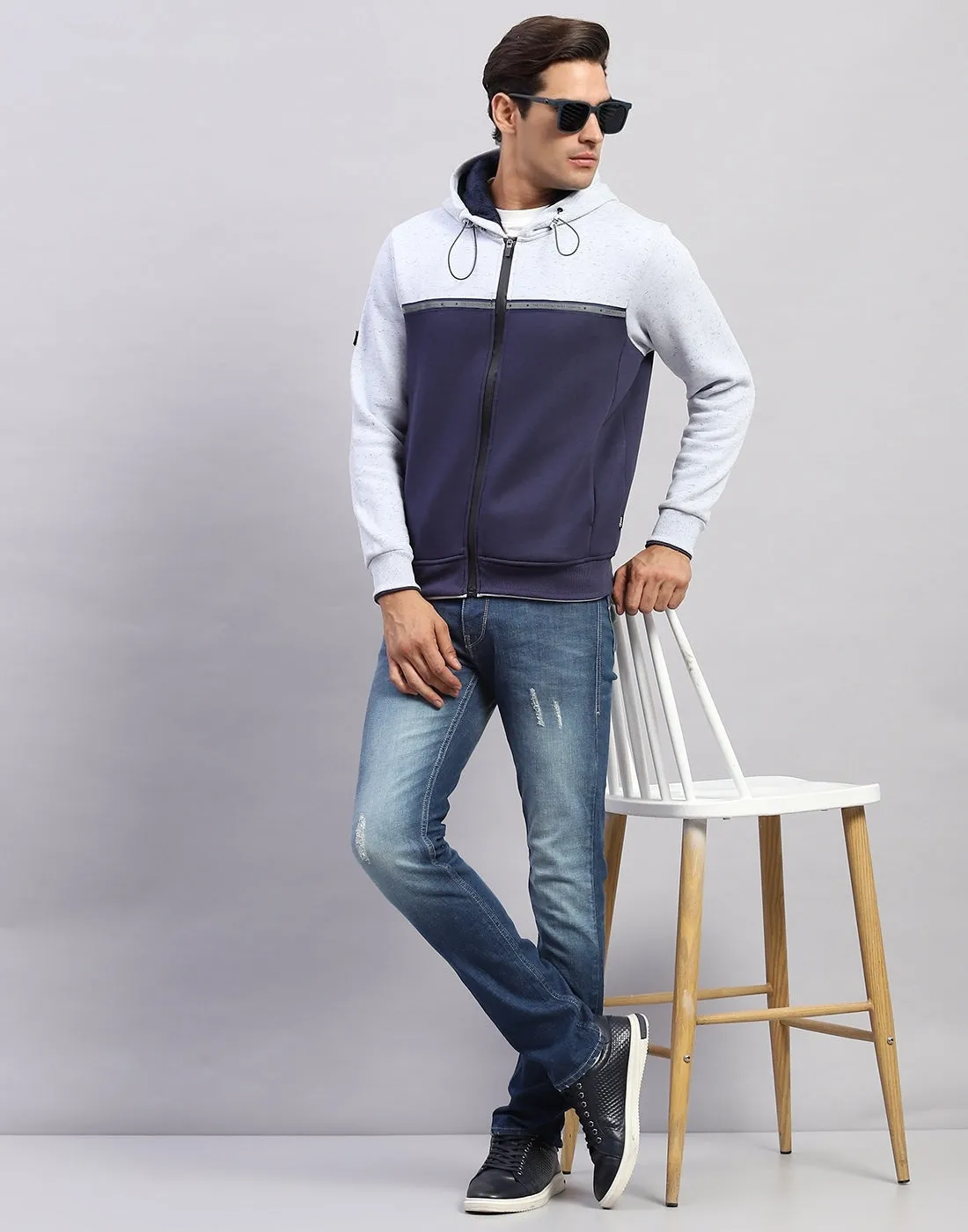 Men Blue Solid Hooded Full Sleeve Sweatshirt sold by Monte Carlo
