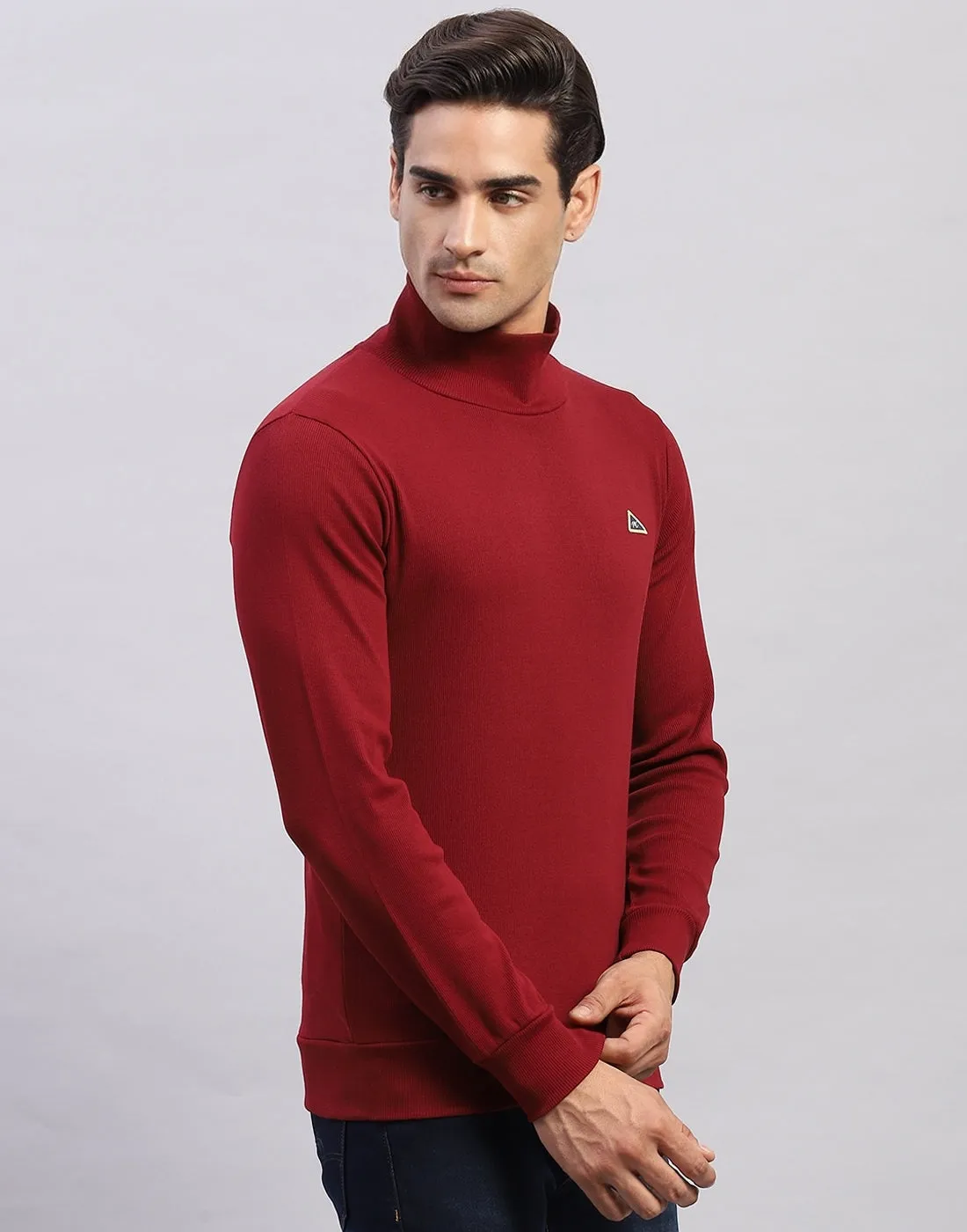 Men Maroon Printed High Neck Full Sleeve Winter T-Shirt sold by Monte Carlo product image thumbnail 4