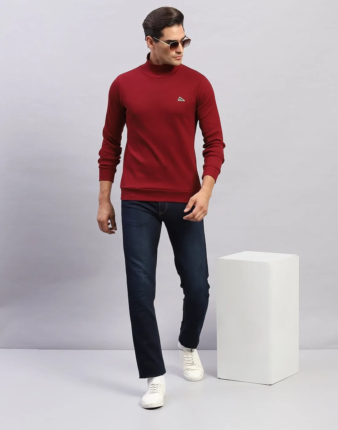Men Maroon Printed High Neck Full Sleeve Winter T-Shirt sold by Monte Carlo