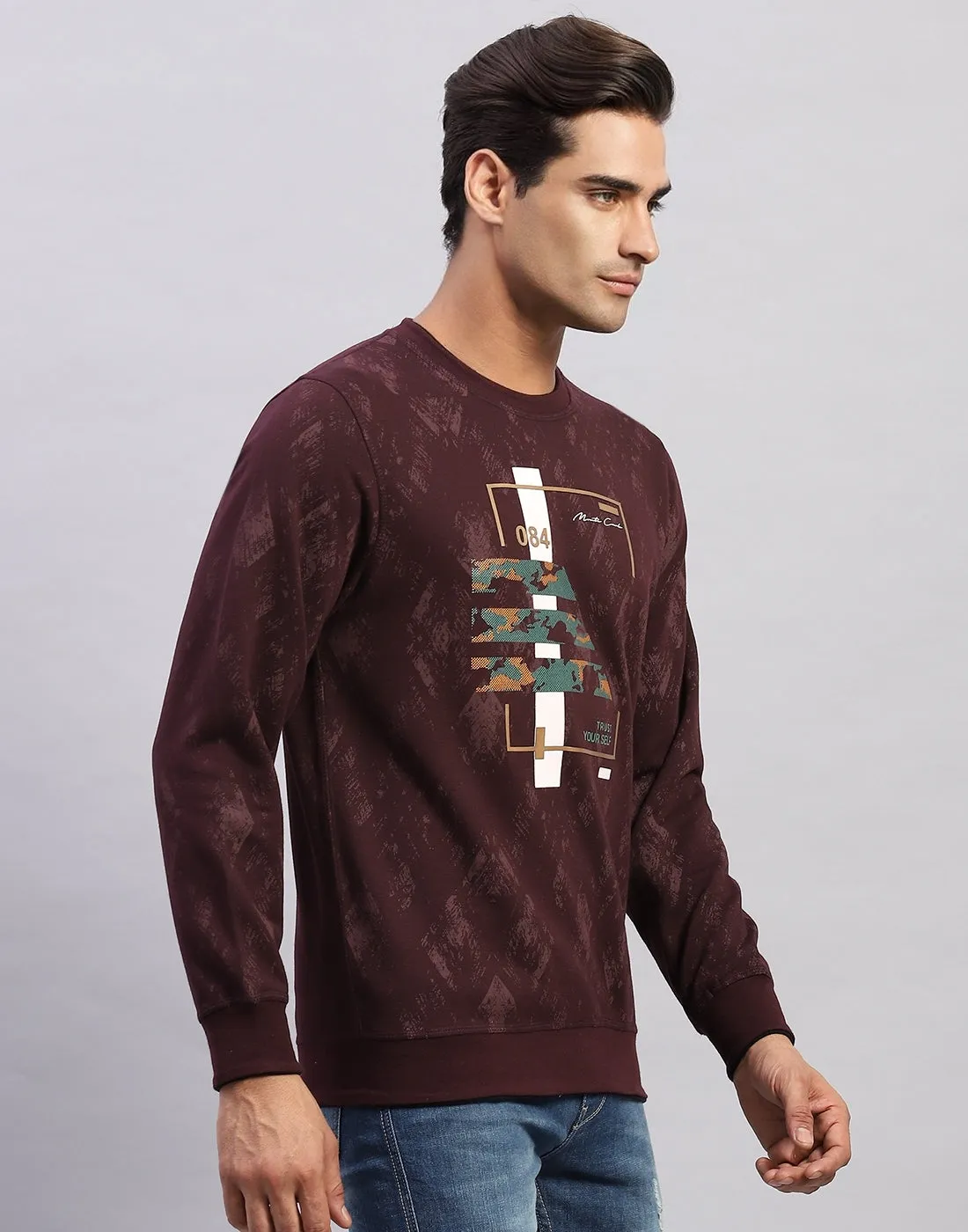 Men Maroon Printed Round Neck Full Sleeve Winter T-Shirt sold by Monte Carlo product image thumbnail 4