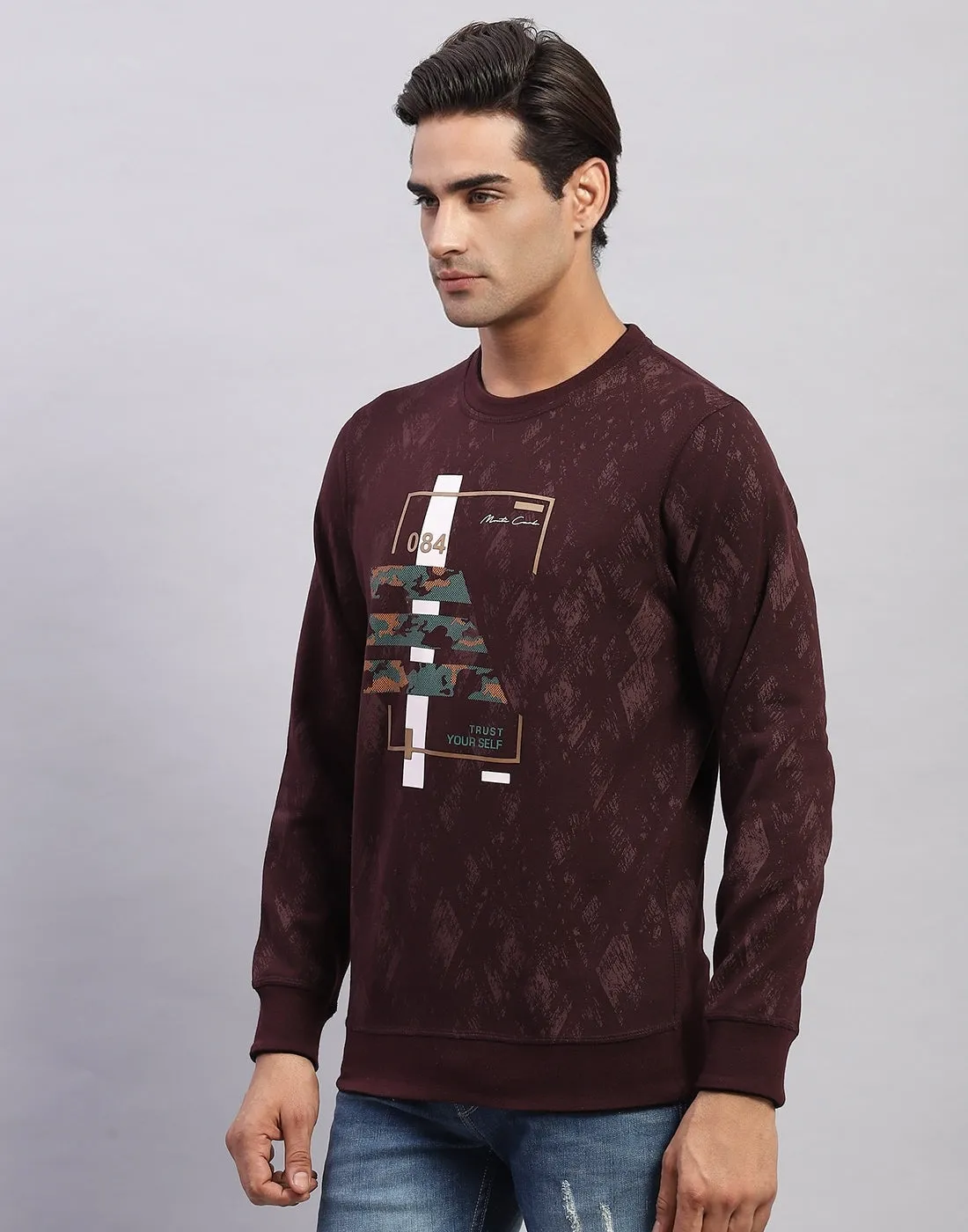 Men Maroon Printed Round Neck Full Sleeve Winter T-Shirt sold by Monte Carlo product image thumbnail 3