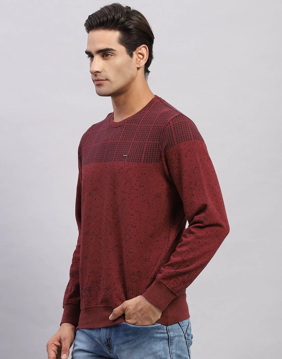 Men Maroon Printed Round Neck Full Sleeve Winter T-Shirt sold by Monte Carlo product image thumbnail 3