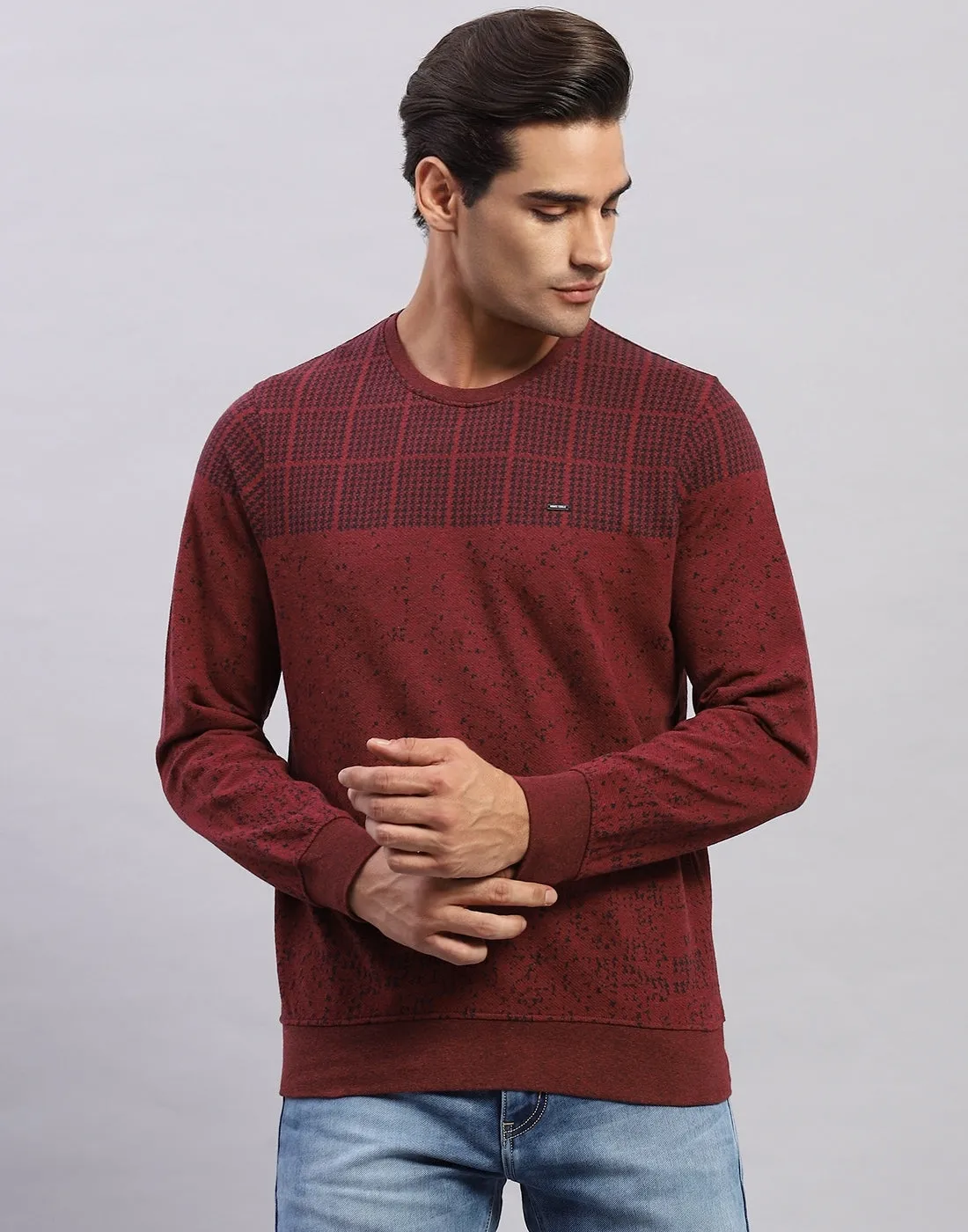 Men Maroon Printed Round Neck Full Sleeve Winter T-Shirt sold by Monte Carlo product image thumbnail 2