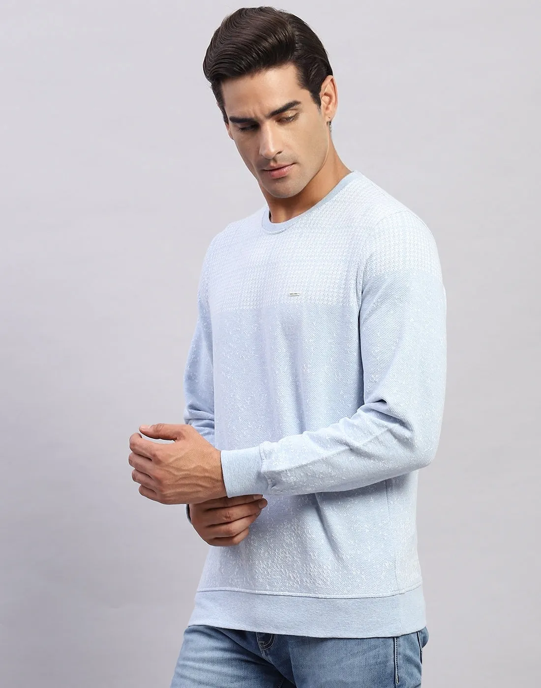 Men Light Blue Printed Round Neck Full Sleeve Winter T-Shirt sold by Monte Carlo product image thumbnail 3