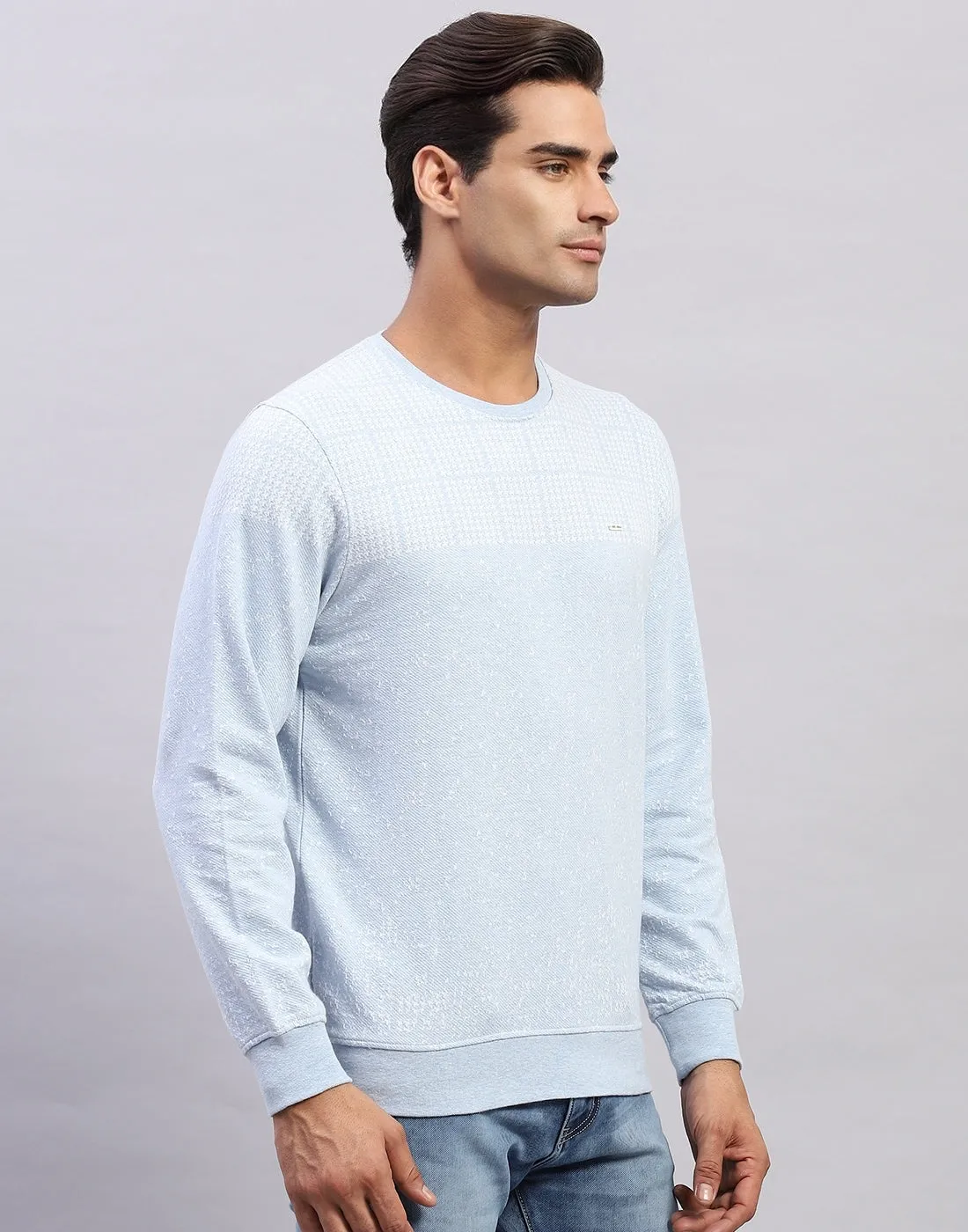 Men Light Blue Printed Round Neck Full Sleeve Winter T-Shirt sold by Monte Carlo product image thumbnail 4
