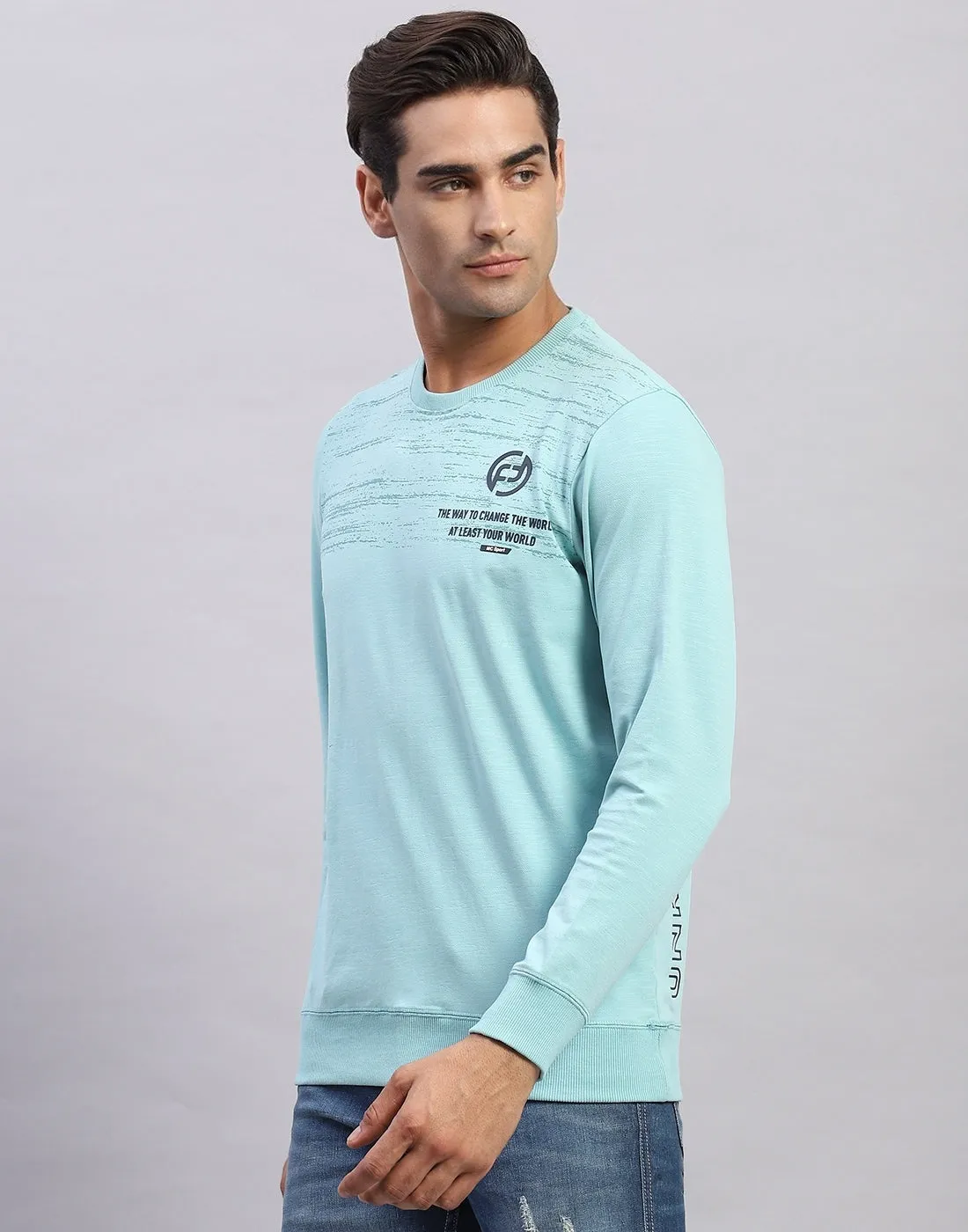 Men Light Blue Printed Round Neck Full Sleeve Winter T-Shirt sold by Monte Carlo product image thumbnail 3