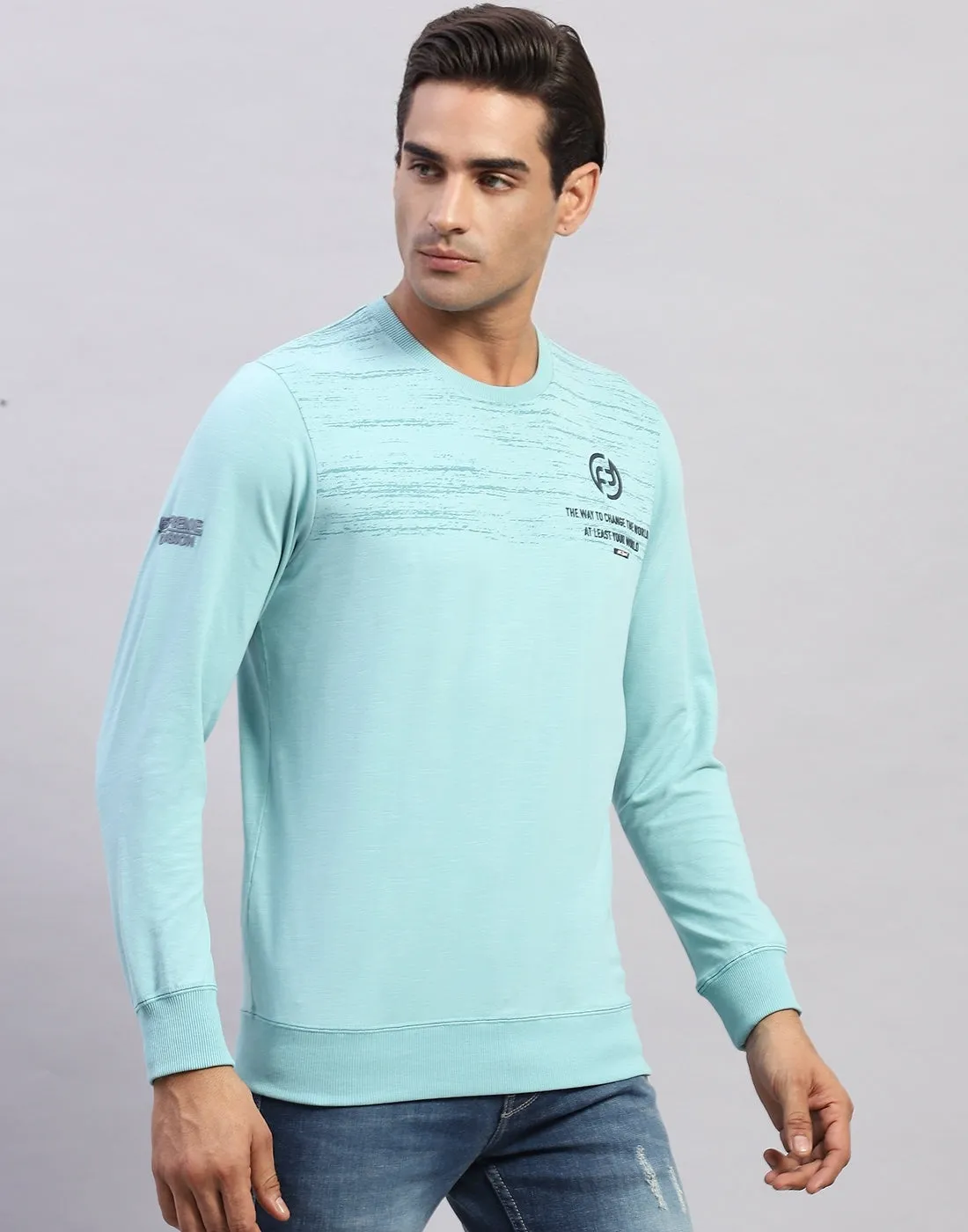 Men Light Blue Printed Round Neck Full Sleeve Winter T-Shirt sold by Monte Carlo product image thumbnail 4