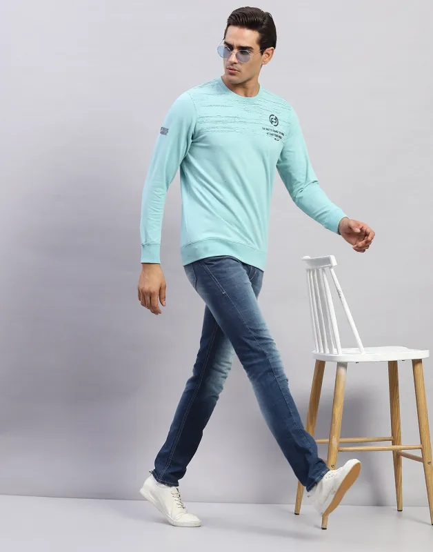 Men Light Blue Printed Round Neck Full Sleeve Winter T-Shirt made by Monte Carlo