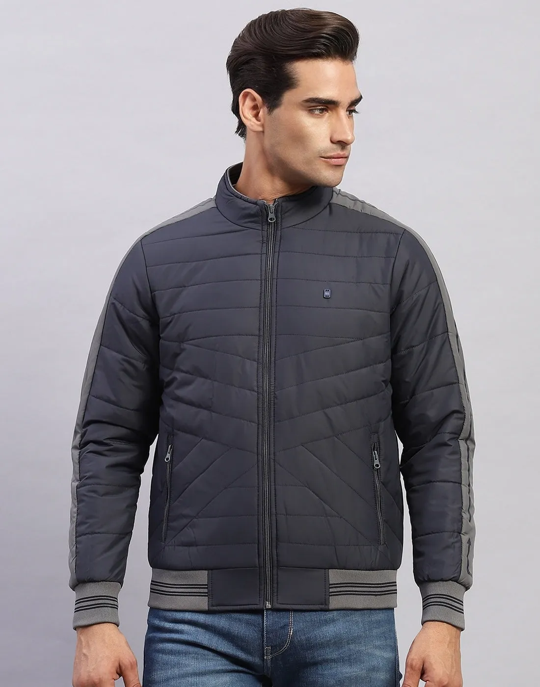 Men Grey Solid Mock Neck Full Sleeve Jacket sold by Monte Carlo product image thumbnail 2