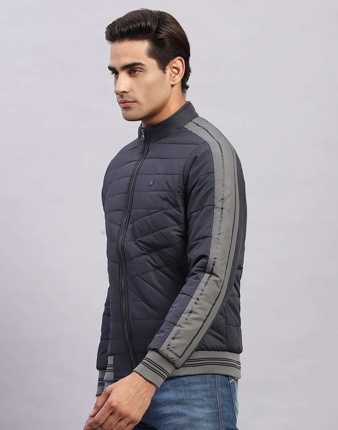 Men Grey Solid Mock Neck Full Sleeve Jacket sold by Monte Carlo product image thumbnail 3