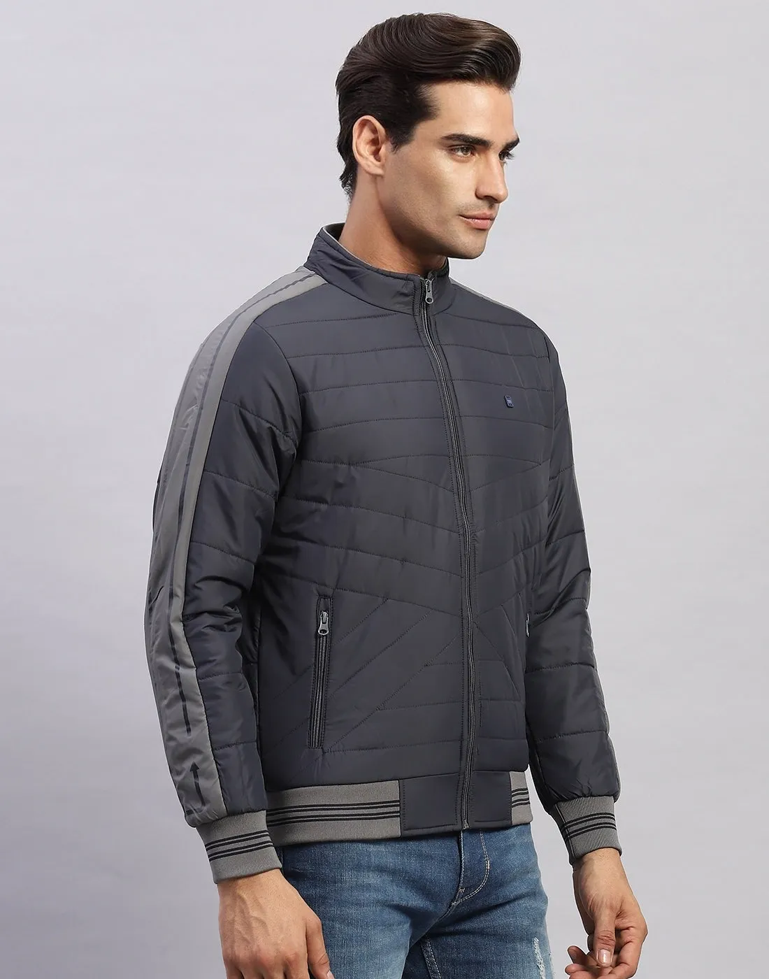 Men Grey Solid Mock Neck Full Sleeve Jacket sold by Monte Carlo product image thumbnail 4