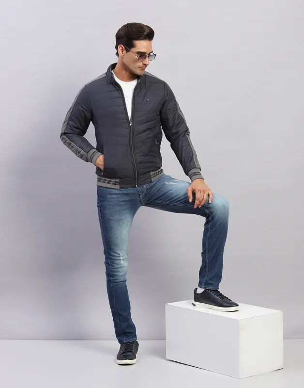 Men Grey Solid Mock Neck Full Sleeve Jacket sold by Monte Carlo