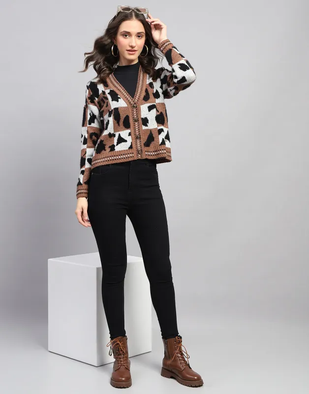 Women Multicolor Self Design V Neck Full Sleeve Cardigan sold by Monte Carlo