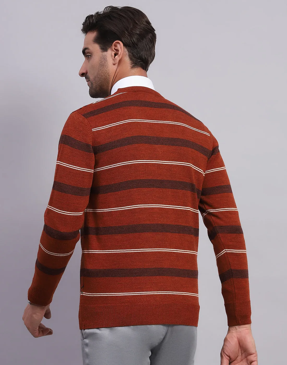 Men Rust Self Design V Neck Full Sleeve Pullover sold by Monte Carlo product image thumbnail 5