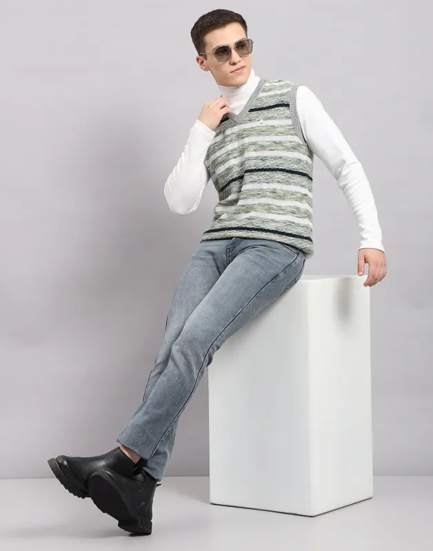 Men Multicolor Stripe V Neck Sleeveless Sweater sold by Monte Carlo