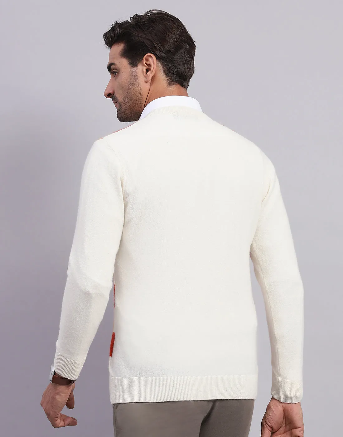 Men Off White Self Design V Neck Full Sleeve Pullover sold by Monte Carlo product image thumbnail 5