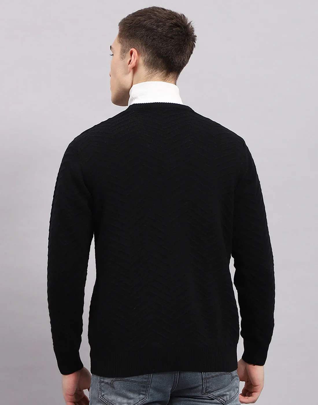 Men Black Self Design V Neck Full Sleeve Pullover sold by Monte Carlo product image thumbnail 5