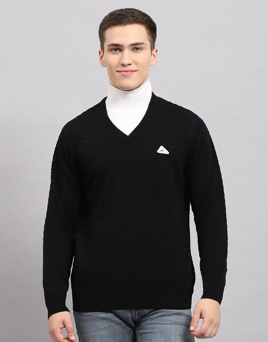 Men Black Self Design V Neck Full Sleeve Pullover sold by Monte Carlo product image thumbnail 2