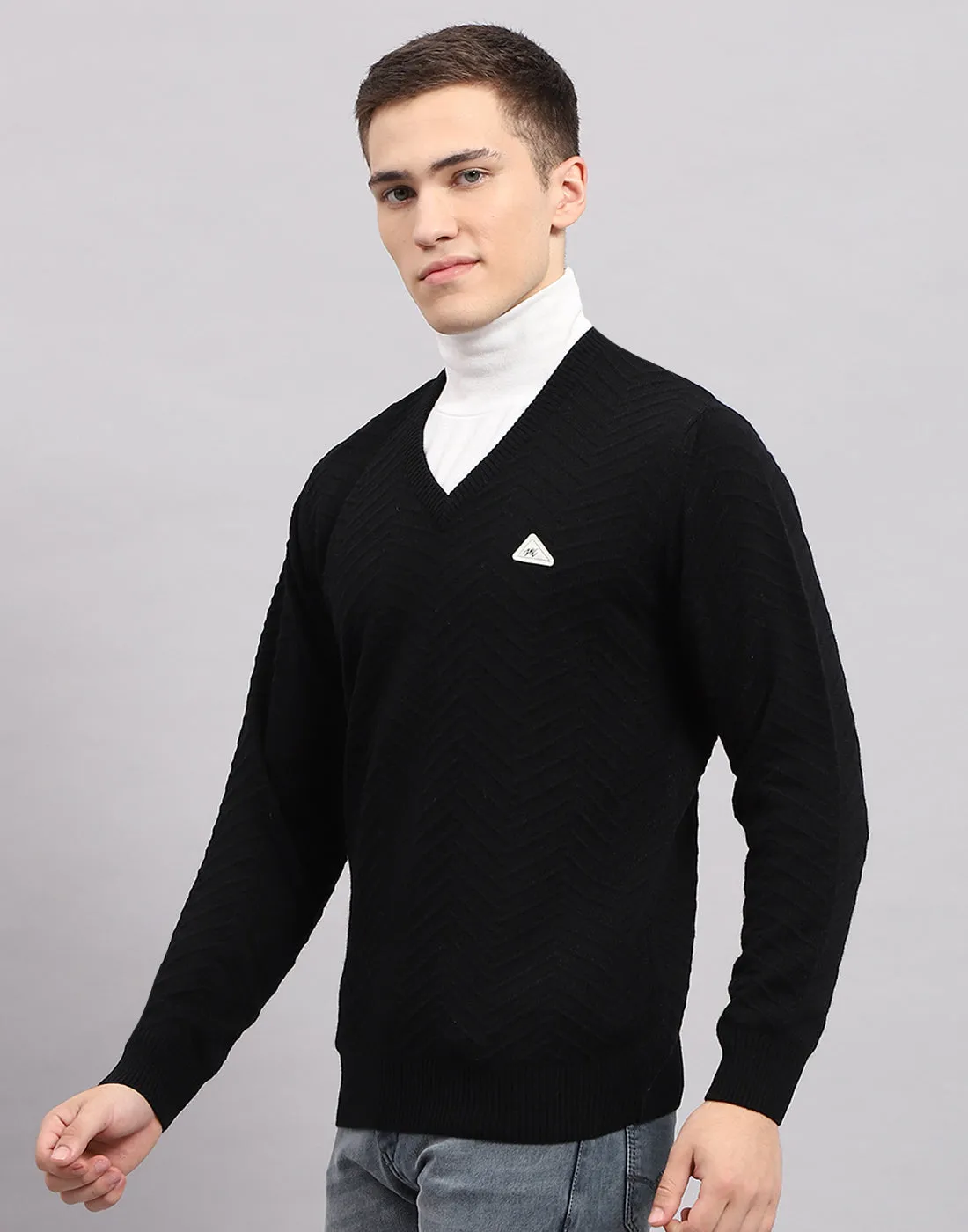Men Black Self Design V Neck Full Sleeve Pullover sold by Monte Carlo product image thumbnail 3