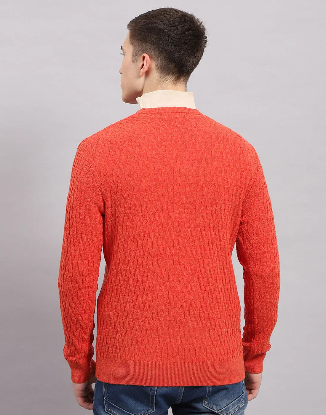 Men Orange Self Design V Neck Full Sleeve Pullover sold by Monte Carlo product image thumbnail 5