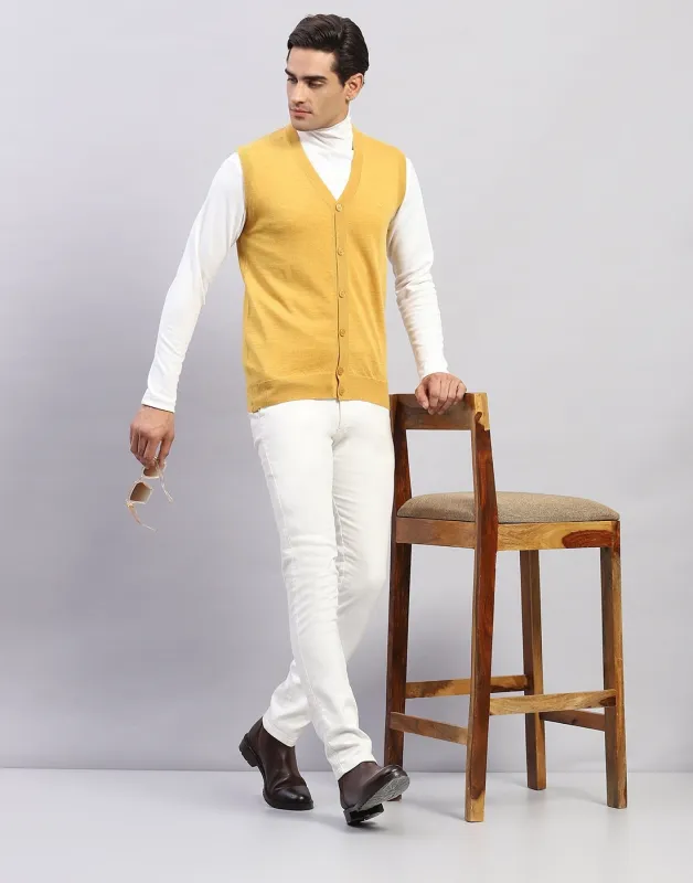 Men Cream Solid V Neck Sleeveless Cardigan sold by Monte Carlo