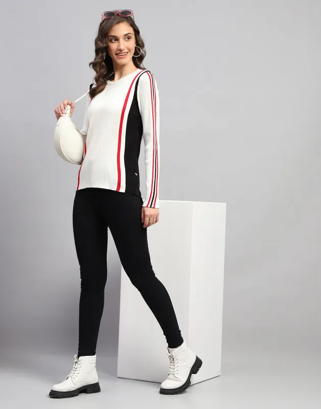Women White Solid Round Neck Full Sleeve Winter Top sold by Monte Carlo