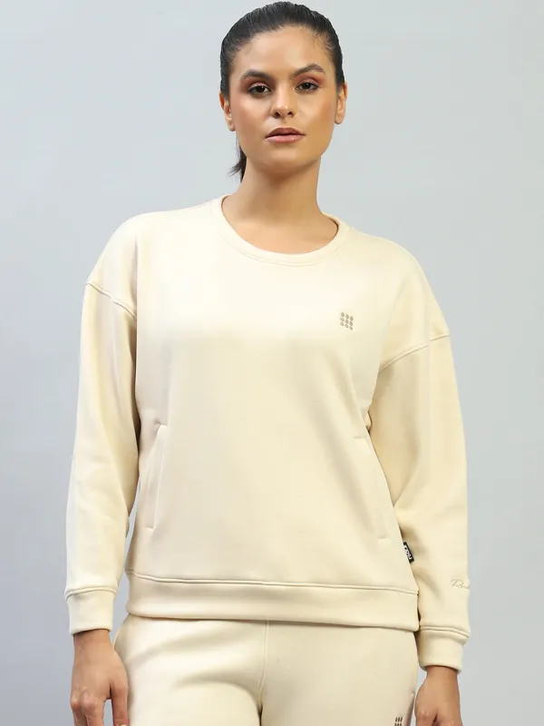 Rock.it Women Cream Solid Round Neck Full Sleeve Sweatshirt sold by Monte Carlo