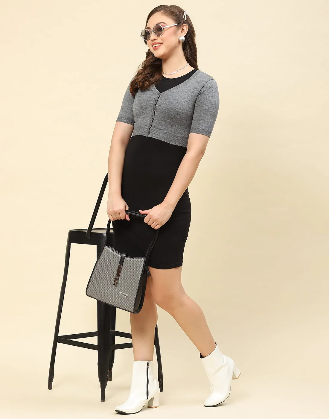 Women Grey Solid V Neck Half Sleeve Blouse sold by Monte Carlo