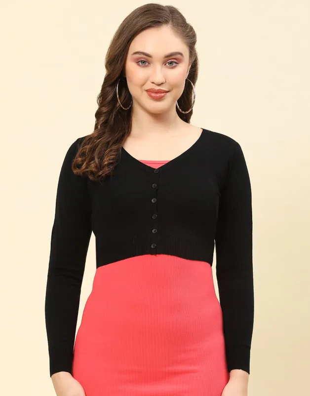 Women Black Solid V Neck Full Sleeve Blouse sold by Monte Carlo