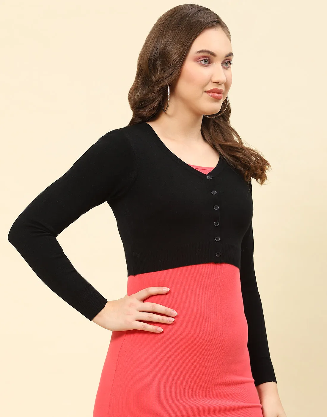 Women Black Solid V Neck Full Sleeve Blouse sold by Monte Carlo product image thumbnail 4