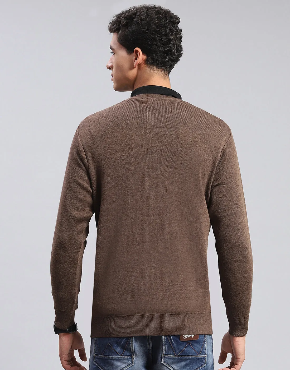 Men Brown Solid V Neck Full Sleeve Pullover sold by Monte Carlo product image thumbnail 5