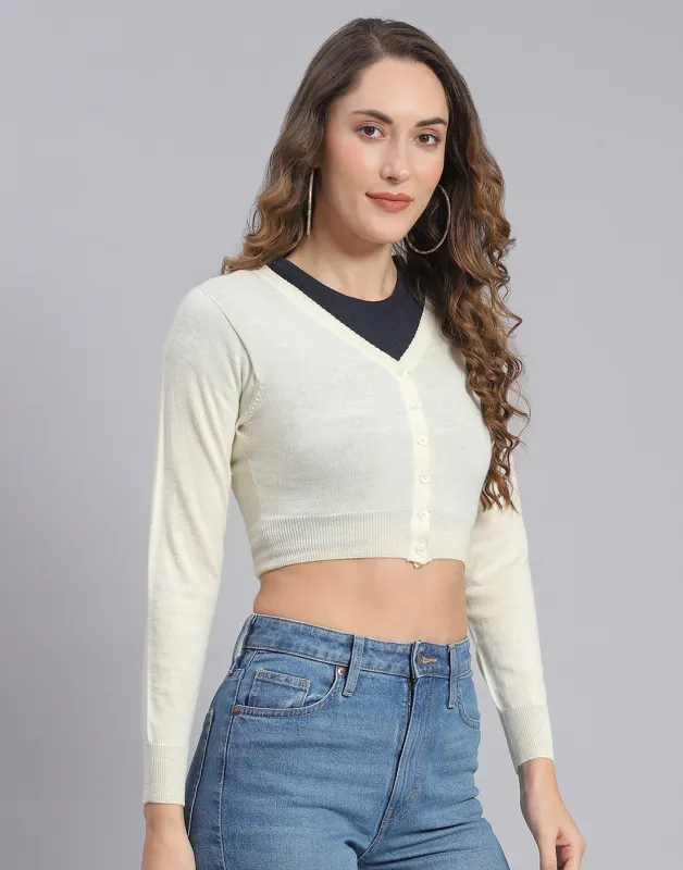 Women Off White Solid V Neck Full Sleeve Blouse sold by Monte Carlo