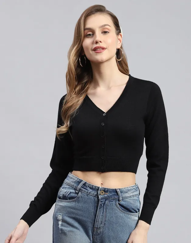 Women Black Solid V Neck Full Sleeve Blouse sold by Monte Carlo