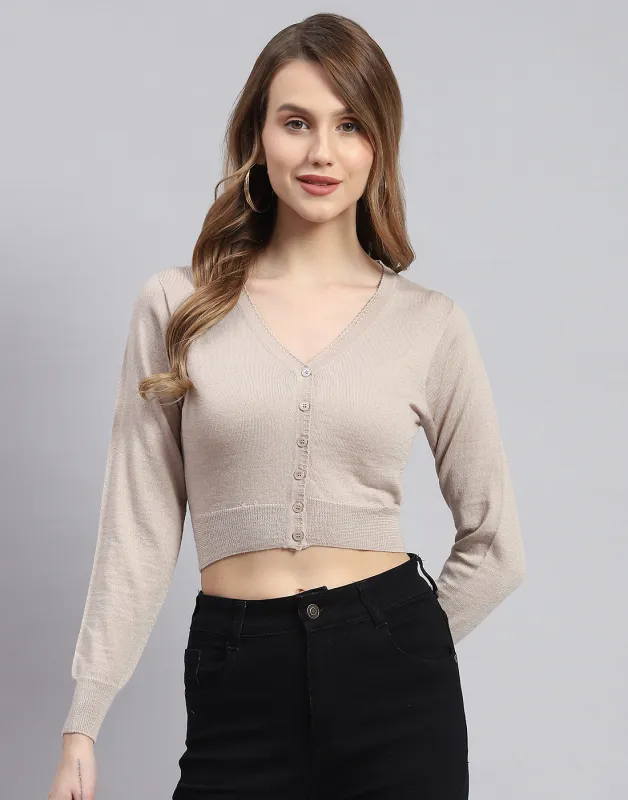 Women Beige Solid V Neck Full Sleeve Blouse sold by Monte Carlo