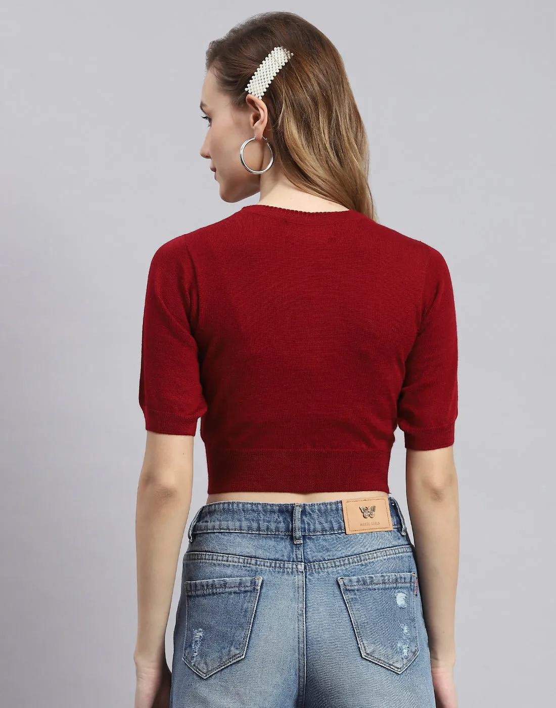 Women Maroon Solid V Neck Half Sleeve Blouse sold by Monte Carlo product image thumbnail 5