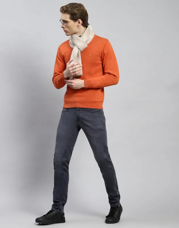 Men Rust Solid V Neck Full Sleeve Pullover sold by Monte Carlo