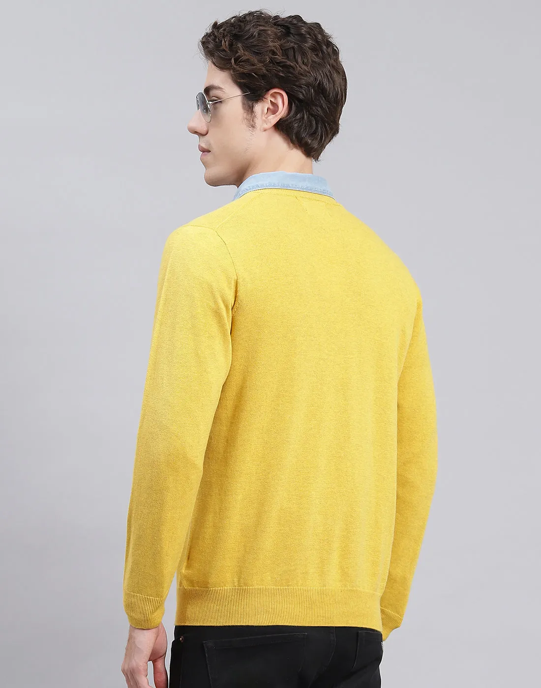 Men Yellow Solid V Neck Full Sleeve Pullover sold by Monte Carlo product image thumbnail 5