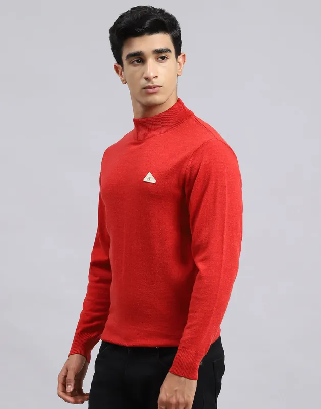 Men Red Solid Turtle Neck Full Sleeve Pullover sold by Monte Carlo