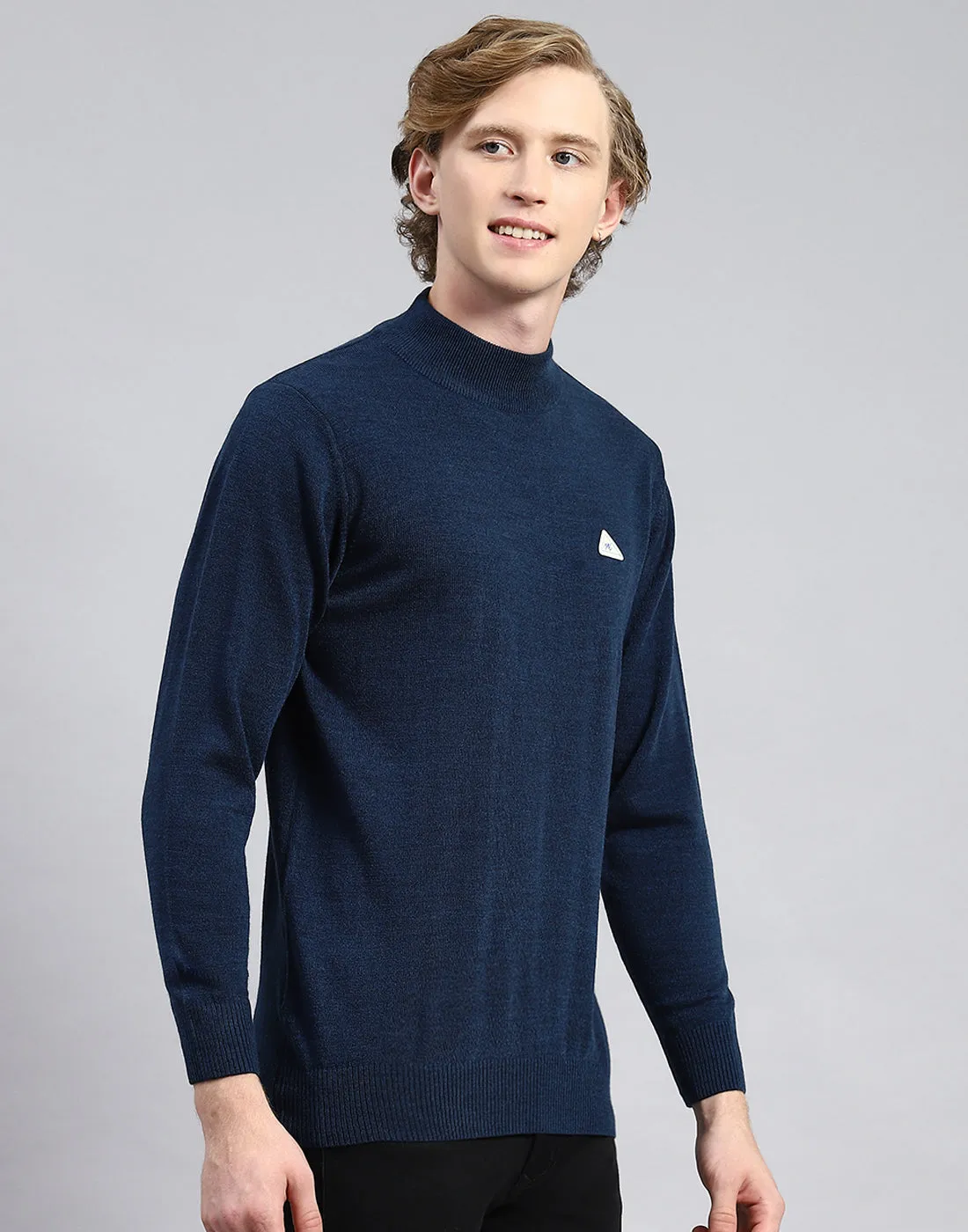 Men Blue Solid Turtle Neck Full Sleeve Pullover sold by Monte Carlo product image thumbnail 4