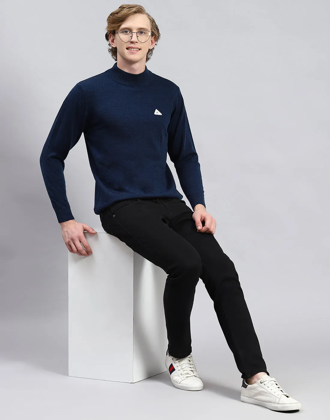Men Blue Solid Turtle Neck Full Sleeve Pullover sold by Monte Carlo product image thumbnail 2