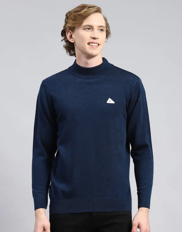 Men Blue Solid Turtle Neck Full Sleeve Pullover sold by Monte Carlo