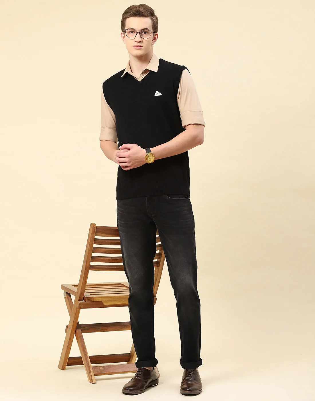 Men Black Solid V Neck Sleeveless Sweater sold by Monte Carlo product image thumbnail 2