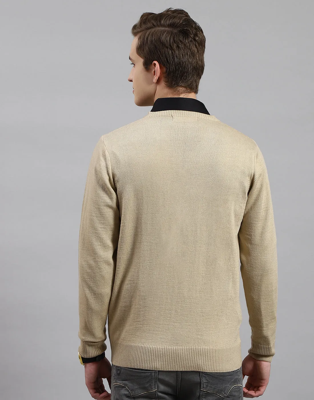 Men Camel Brown Solid V Neck Full Sleeve Pullover sold by Monte Carlo product image thumbnail 5