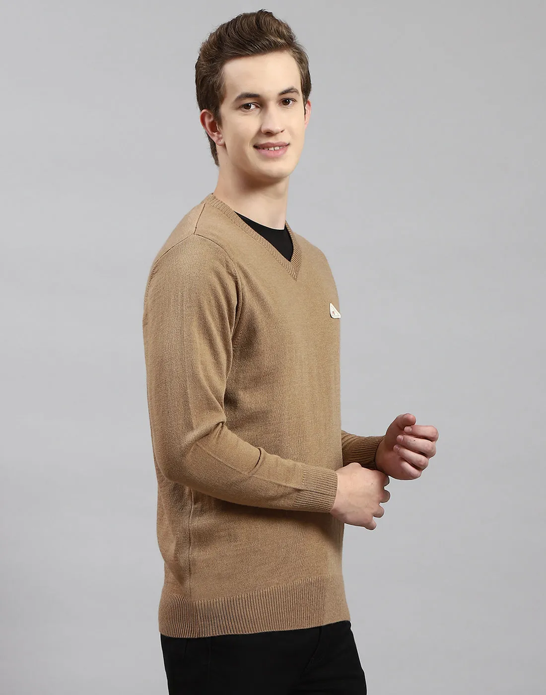 Men Brown Solid V Neck Full Sleeve Pullover sold by Monte Carlo product image thumbnail 4