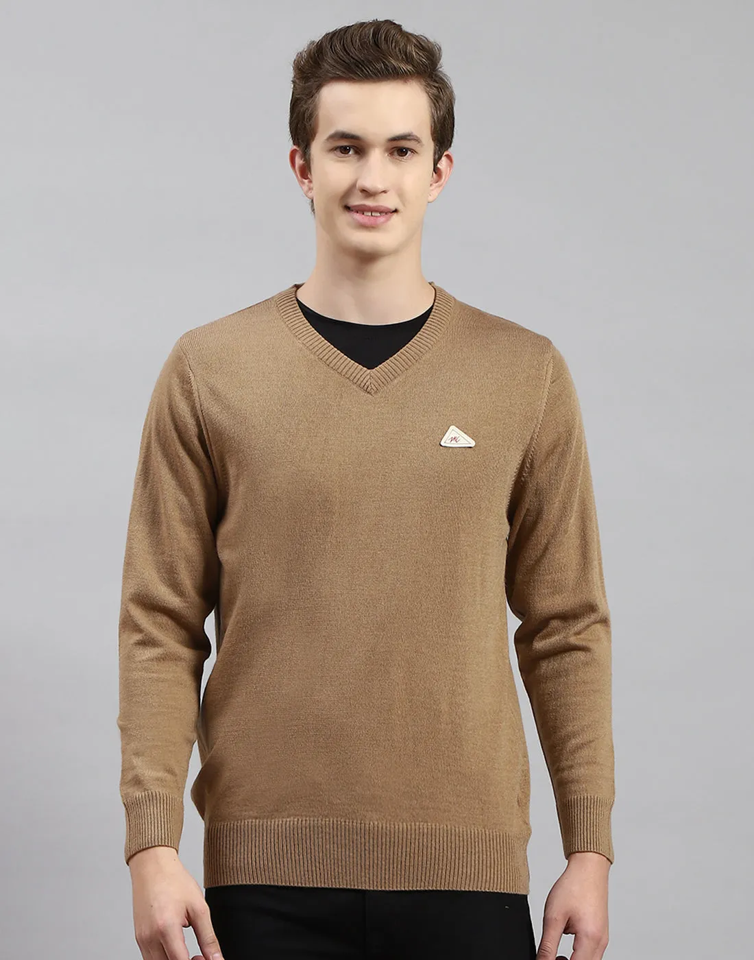 Men Brown Solid V Neck Full Sleeve Pullover sold by Monte Carlo product image thumbnail 3