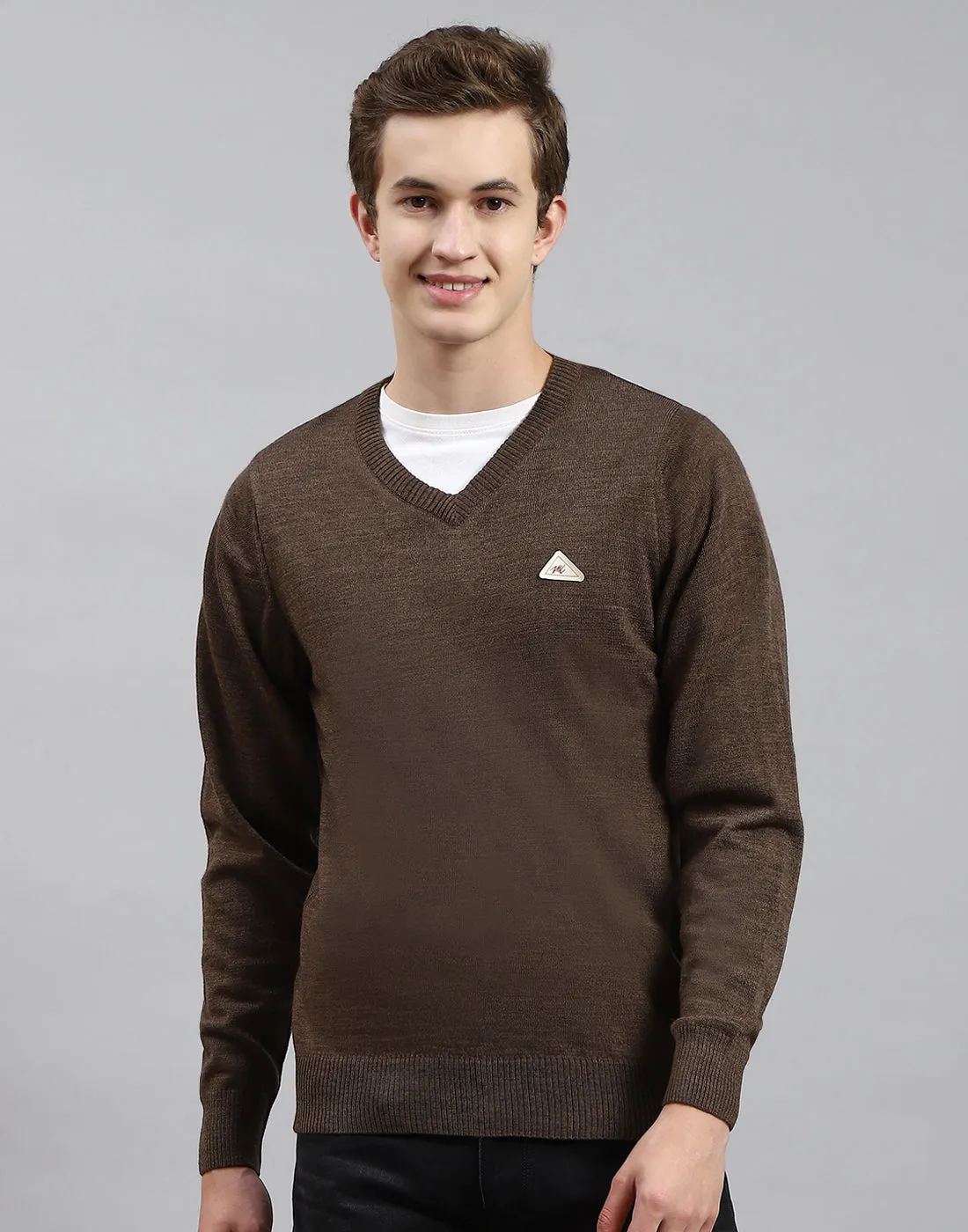 Men Brown Solid V Neck Full Sleeve Pullover sold by Monte Carlo product image thumbnail 2