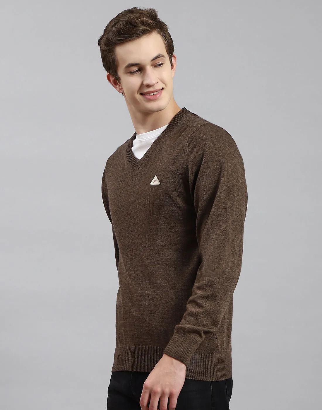 Men Brown Solid V Neck Full Sleeve Pullover sold by Monte Carlo product image thumbnail 3