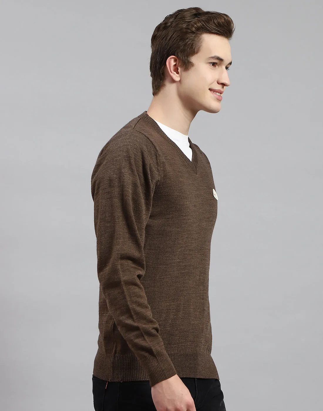 Men Brown Solid V Neck Full Sleeve Pullover sold by Monte Carlo product image thumbnail 4