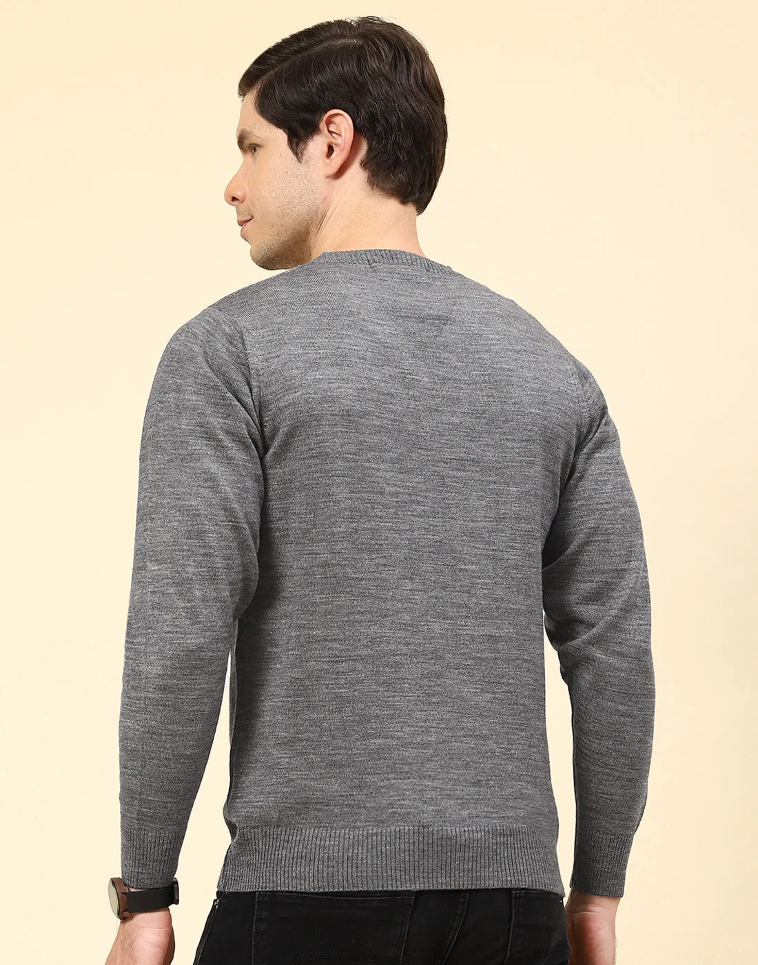 Men Grey Solid V Neck Full Sleeve Pullover sold by Monte Carlo product image thumbnail 5
