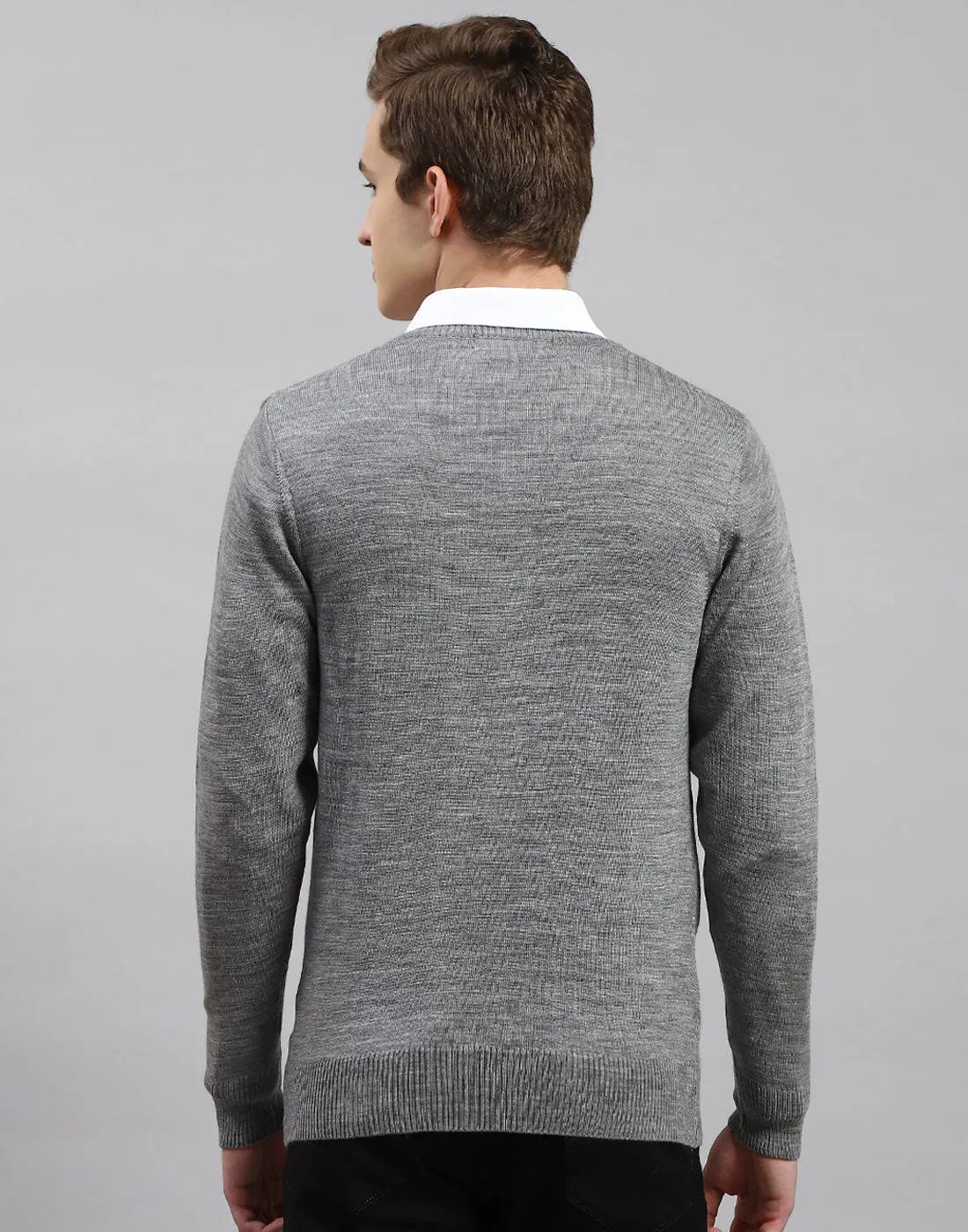 Men Grey Solid V Neck Full Sleeve Pullover sold by Monte Carlo product image thumbnail 5
